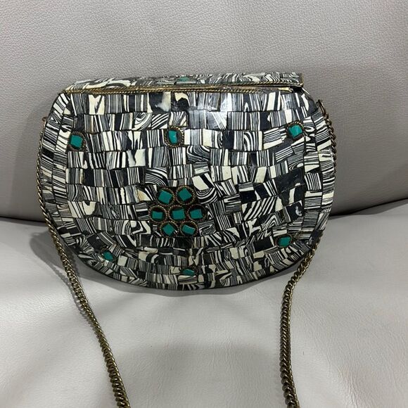 Mosaic Patterned Clutch with Gold Chain - Picture 2 of 5